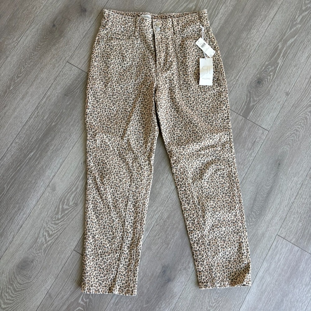 NWT Pilcro Anthropologie‎ Womens Beige Leopard The Wanderer Ankle Pants Size 28T